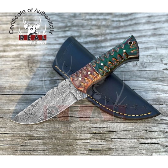Personalized Damascus Steel Fixed Blade Knife, 8'' Wood Handle