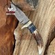 Damascus Steel Stag Antler Handle Fixed Blade Knife - Custom Damascus Pocket Knife