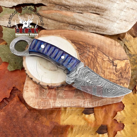 Damascus Fixed Blade Hunting Knives - Custom Wood Handle Knife