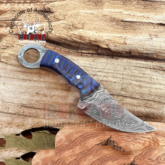 Damascus Fixed Blade Hunting Knives - Custom Wood Handle Knife