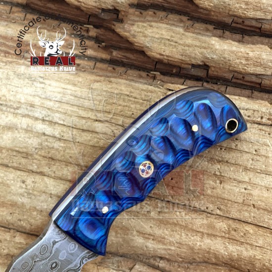Damascus Steel Pocket Knife - Full Tang Fixed Blade Hunting Knife