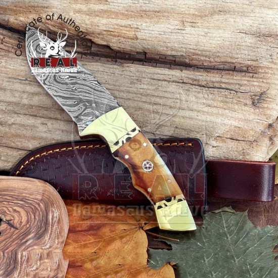 Personalized Damascus Steel Knife , 9" Handmade  Fixed Blade Hunting Knife