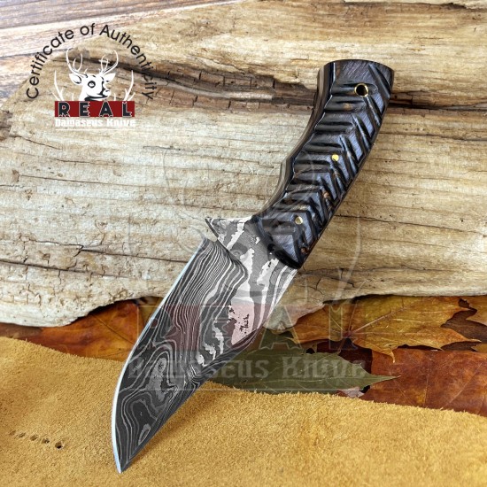 Damascus Steel Handmade Fixed Blade Hunting Knife, 8" Full Tang Custom Wood Handle Camping Knife