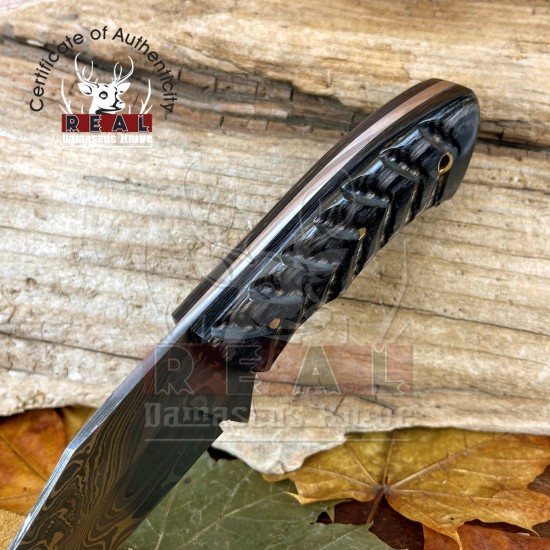 Damascus Steel Handmade Fixed Blade Hunting Knife, 8" Full Tang Custom Wood Handle Camping Knife