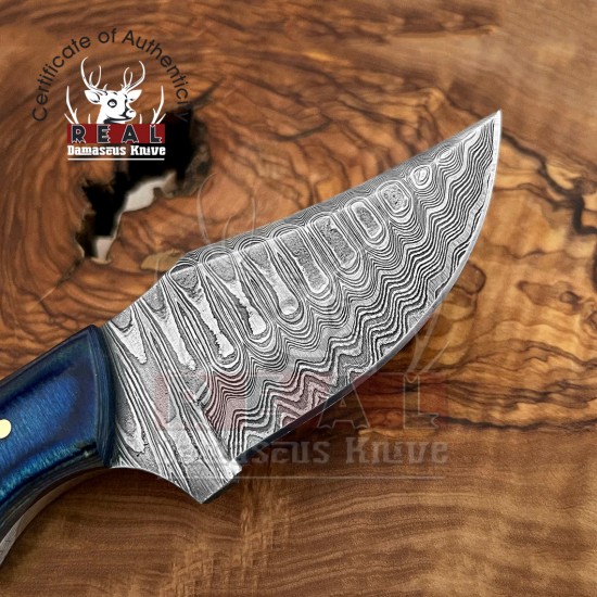 Damascus Fixed Blade Knife Custom Wood Handle Full Tang Handmade