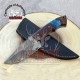Handmade Damascus Steel Fixed Blade Knife, Full Tang Epoxy And Rose Wood Handle