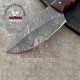 Damascus Steel Fixed Blade Knife, Full Tang Custom Epoxy And Rose Wood Handle Knives