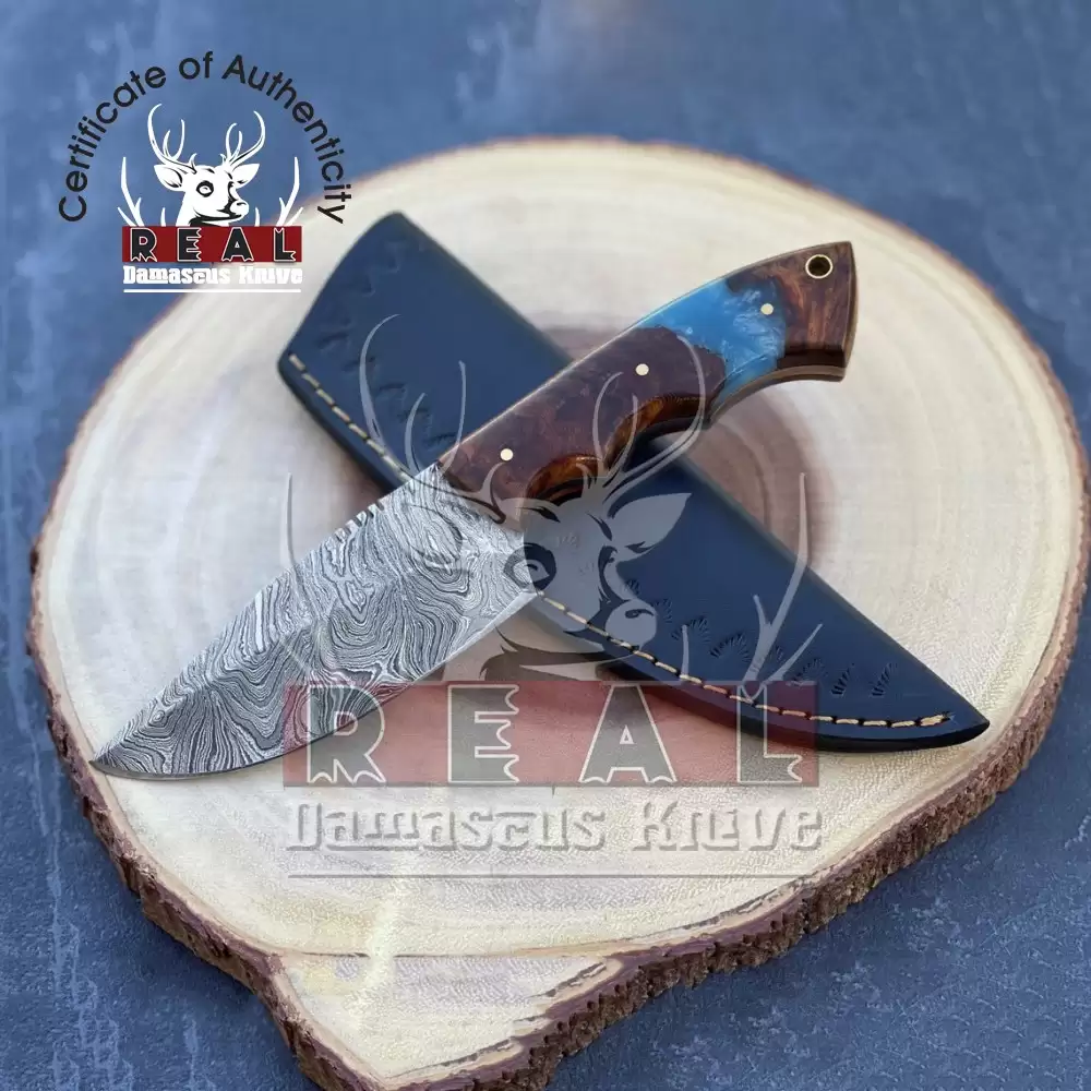 Handmade Damascus Pocket Knife Rose Wood Handle Birthday Gift