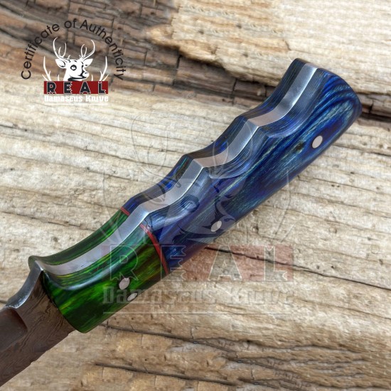 Damascus Steel Fixed Blade Knife - 8'' Custom Wood Handle Full Tang Handmade Hunting Knife