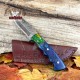 Damascus Steel Fixed Blade Knife - 8'' Custom Wood Handle Full Tang Handmade Hunting Knife