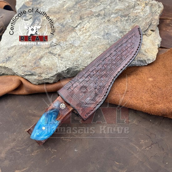 Damascus Steel Handmade Knife, 8" Full Tang Custom Fixed Blade Hunting Knives
