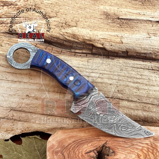 Damascus Steel Karambit Knife - 8'' Custom Full Tang Damascus Fixed Blade Knife