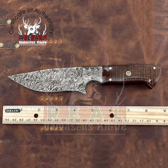 Damascus Steel Fixed Blade Knife - 9" Custom Hunting Knife With Composite Handle