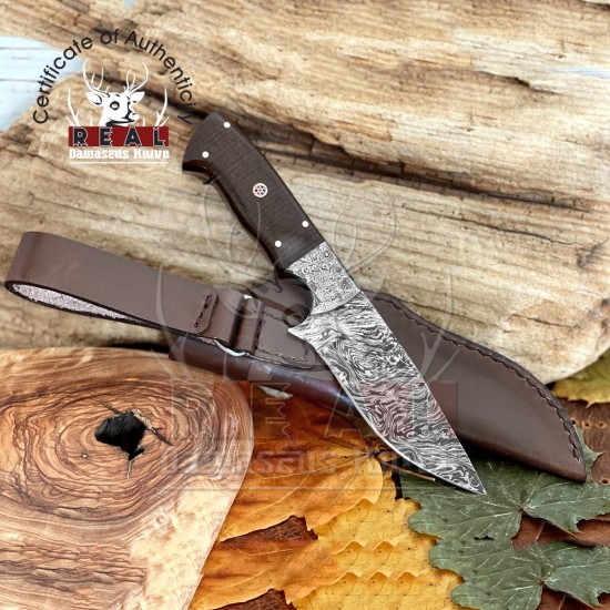 Damascus Steel Fixed Blade Knife - 9" Custom Hunting Knife With Composite Handle