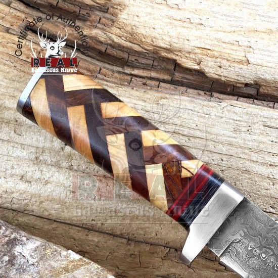 Handmade Damascus Steel Fixed Blade Knife, Gift For Husband, Anniversary Gift, 8"