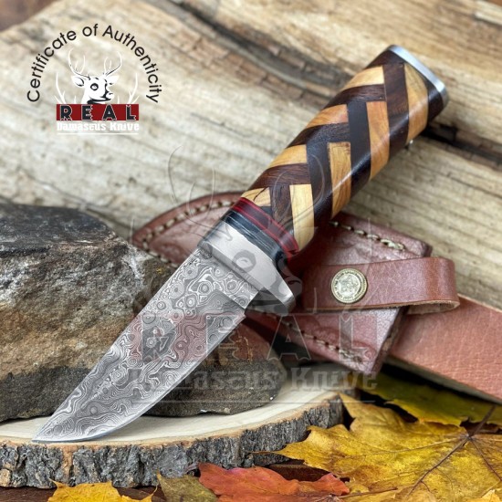 Handmade Damascus Steel Fixed Blade Knife, Gift For Husband, Anniversary Gift, 8"
