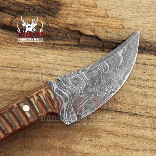 Damascus Steel Pocket Knife - 8'' Damascus Fixed Blade Gift Knife