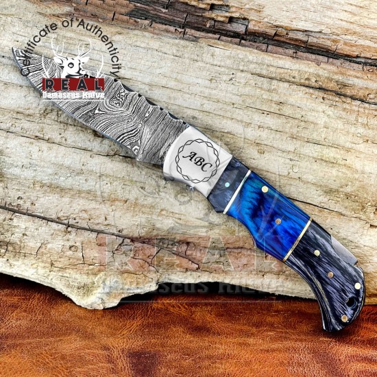 Damascus Pocket Folding Knife - Custom Pocket Knife - Groomsmen Gifts