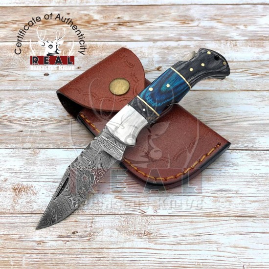 Damascus Pocket Folding Knife - Custom Pocket Knife - Groomsmen Gifts