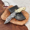 Camel Bone Damascus Stainless Steel Pocket Knife - Handmade Folding Knife