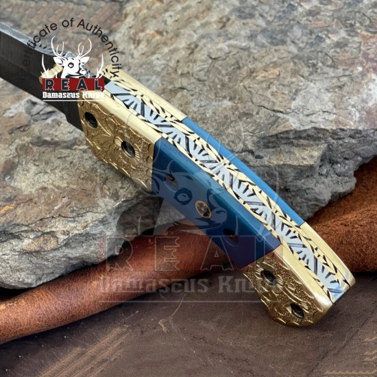 Damascus Stainless Steel Folding Knife Camel Bone Handle For Sale