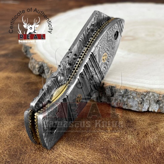 Personalized Full Damascus Folding Pocket Knife - Anniversary Unique Gift For Men