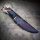 9" Damascus Fixed Blade Hunting Knife | Damascus Fixed Blade Knife | Ornate Faux Stag & With Leather Sheath