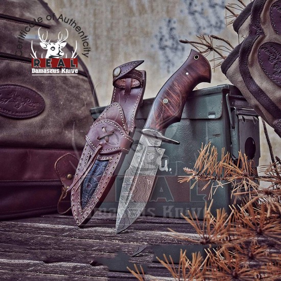 Handmade Bowie Hunting Knife | With Full Tang Damascus Steel Blade Knife | Hunting Knife