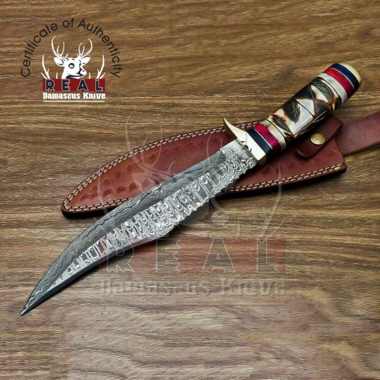 Buy Damascus Steel Blade Hunting Knife | Striped Bowie Knife  |Multi Color Handle A Beautiful Work | Damascus Hunting Knife