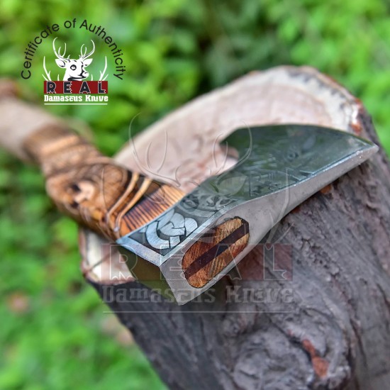 Handmade High Carbon Steel Axe | Bearded viking Axe | Leather Engraved Hunting camping Battle With Cover
