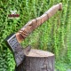 Handmade High Carbon Steel Axe | Bearded viking Axe | Leather Engraved Hunting camping Battle With Cover