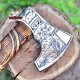 Handmade High Carbon Steel Axe | Bearded viking Axe | Leather Engraved Hunting camping Battle With Cover
