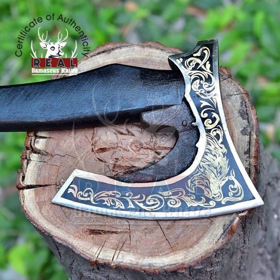 Handmade High Carbon Steel Axe Dark Sentinel Engraved Handle Viking axe Hatchet Tomahawk