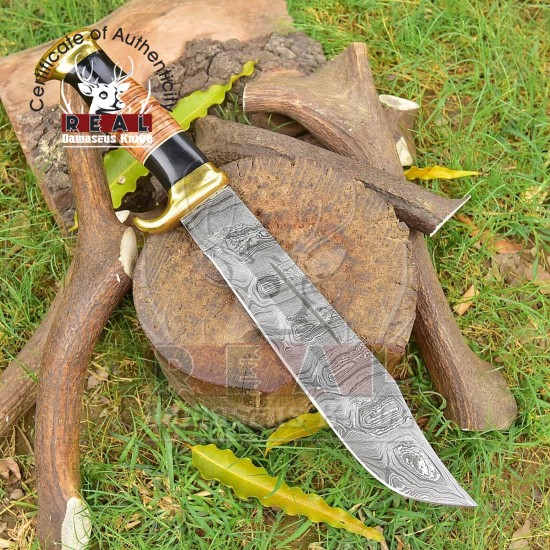 Handmade Hunting Knife | Rambo Bowie Knife | Damascus Steel Blade Survival Knife | Buffalo Horn Handle