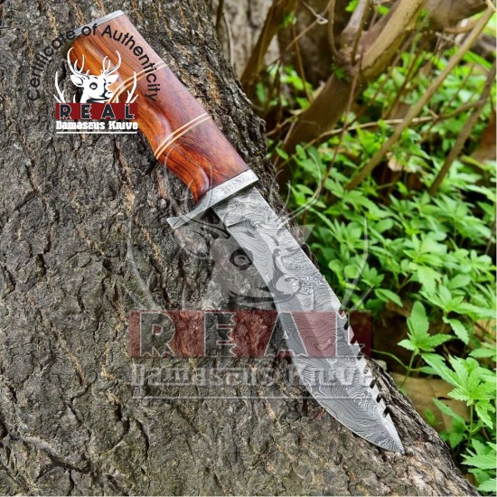 Handmade Damascus Hunting Knife Steel Blade Bushcraft Kukri Knife Cocobolo Wood Handle | Personalized Gift|Birthday gift | Camping Knife