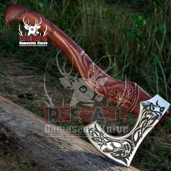 HAND-FORGED FENRIR Axe Dragon Style VIKING AXE For Gift, Battle Axe, Engraved Axe | Real Viking Axe