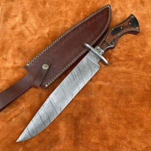 Custom Handmade Damascus Steel Bowie Hunting Knife, Hand Forged knife, Fixed Blade Knife, Anniversary Gift