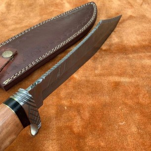 Custom Handmade Damascus Steel Hunter Bowie Knife With Leather Sheath Best Gift for Father Day