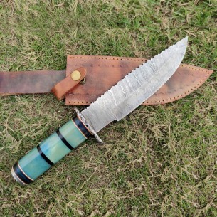 Custom Handmade Damascus Bowie Knife Damascus Steel Blade Knife