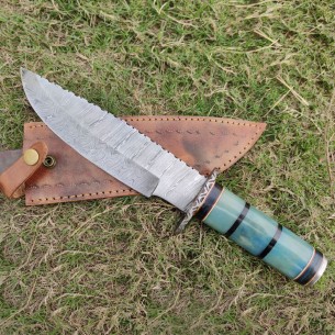 Custom Handmade Damascus Bowie Knife Damascus Steel Blade Knife