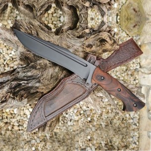 Beautiful handmade hunting bowie knife, D2 steel acid wash, black bowie knife