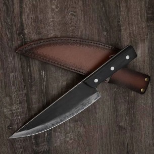 Serbian Style Hand Forged Chef Knife with High Grade PU Brown Leather Sheath