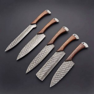 Handmade Damascus Chef set Of 5pc Forjing Fixed Blade