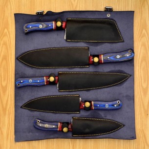 Handmade Damascus Chef set Of 5pcs With Leather Cover