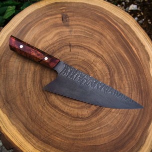 Handmade, Chef knife, hand forged, karelian birch