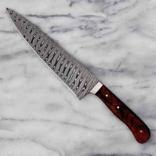 Custom handmade damascus steel chef knife with leather sheath