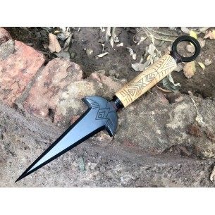 Engraved Handle Kunai Replica, dagger army knife, Handmade Spring Steel 13" Inches Kunai