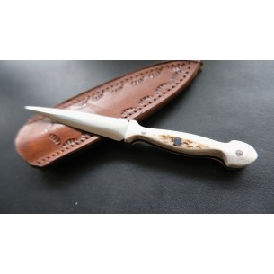 Custom Made Mini Dagger Knife With Leather Sheath (deer Horn Handle) 