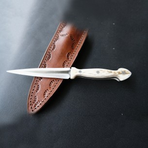 Custom Made Mini Dagger Knife With Leather Sheath (deer Horn Handle) 