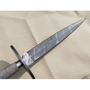 Damascus Steel Knife - Dagger Pocket Knife, Hunting Knife With Leather Sheath 